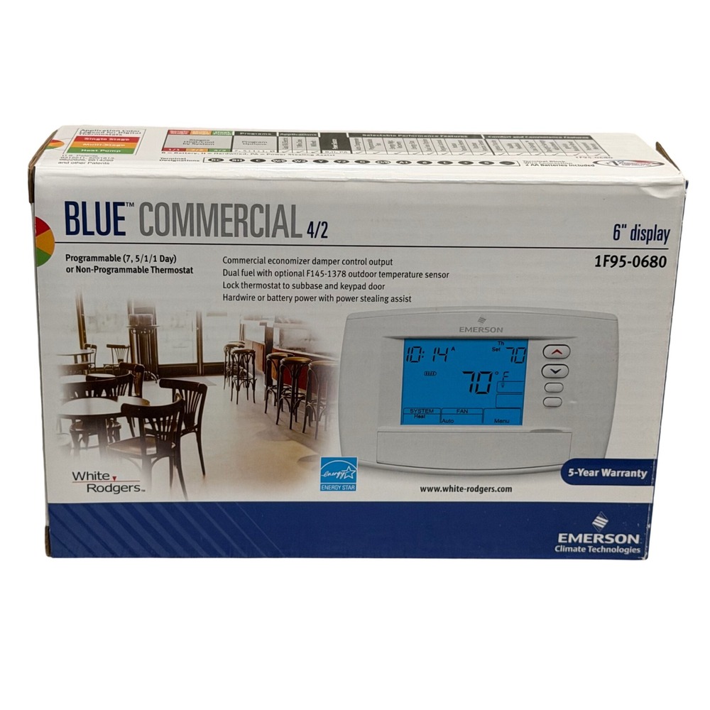 Emerson White Rodgers 1F95-0680 Blue Commercial‎ Thermostat 4H/2C New